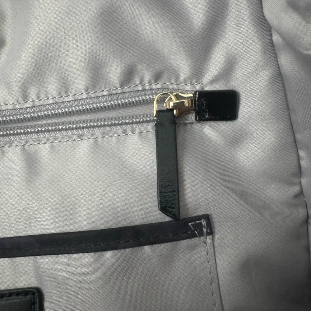 TUMI Backpack Black Camo Nylon Gold Hardware Blue Purple Accents GUC